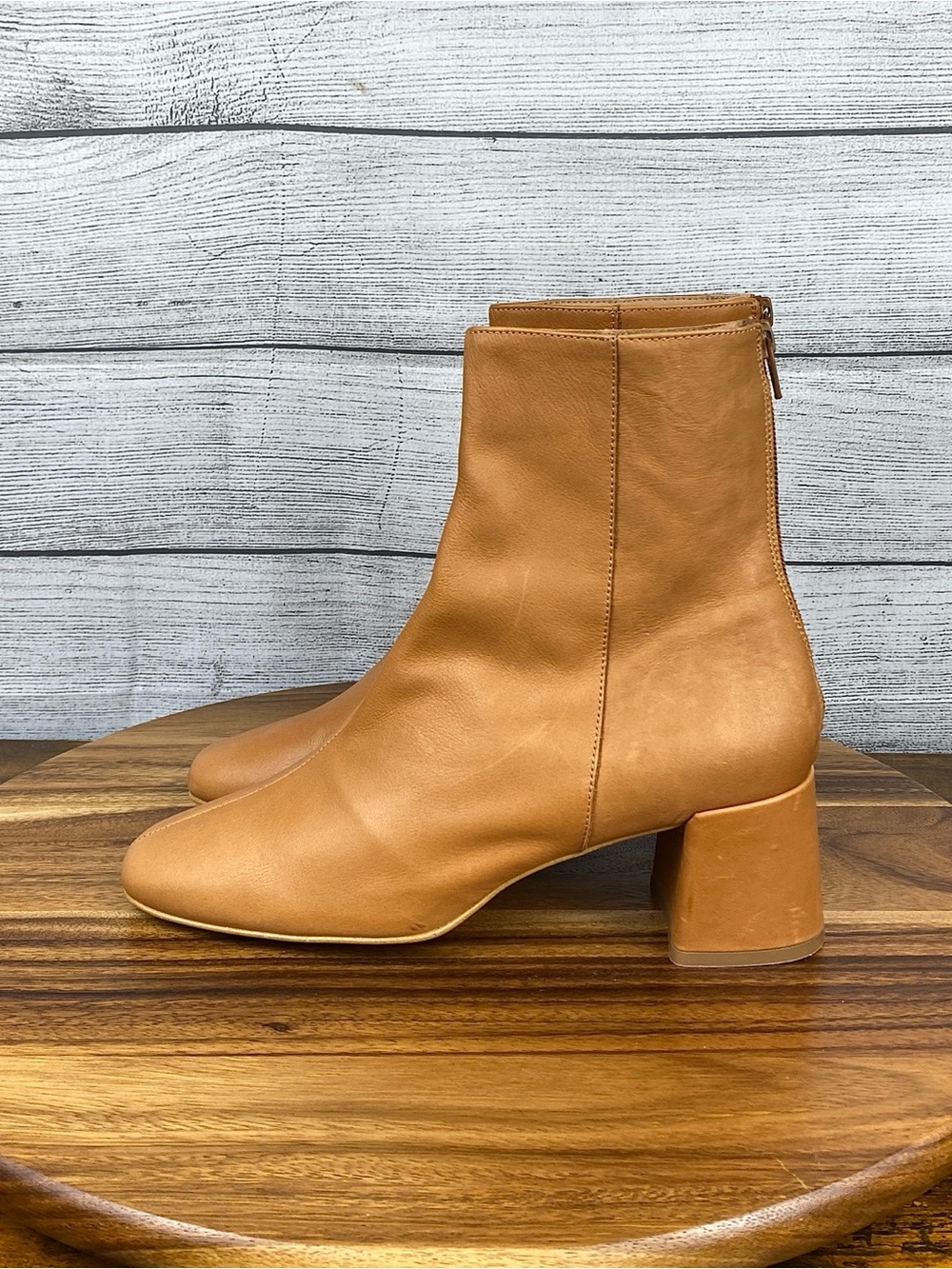 Anthropologie Harlow Ankle Boots Cognac Tan Brown Leather Women’s Size 8.5 EU 39